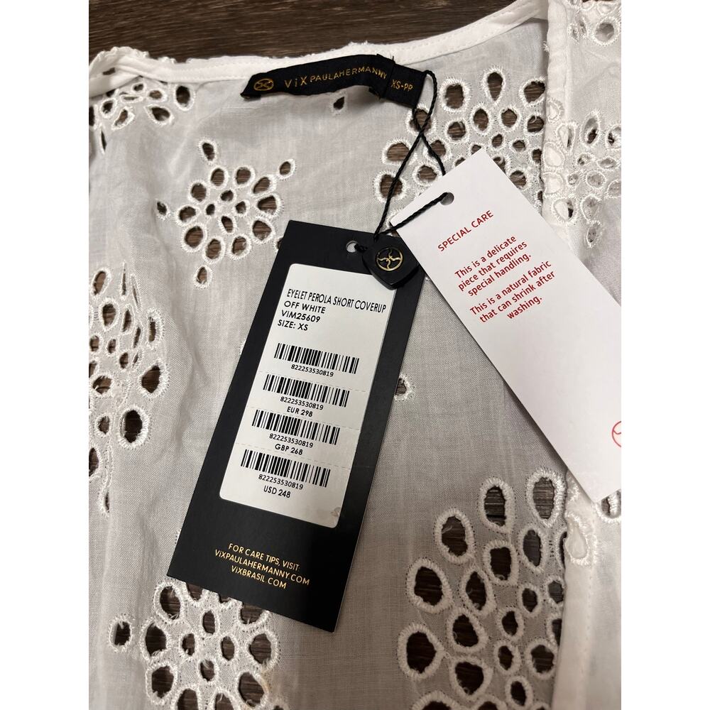 NWT ViX Paula Hermanny Perola White Eyelet Boho Swim Cover Up Mini Dress XS $248 - Picture 4 of 10